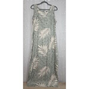 Kupono Dress 100% Silk Long Straight Dress Green wih Leaf Size Large Vintage